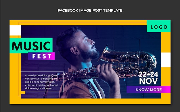 Postagem do facebook do festival de música minimalista de design plano