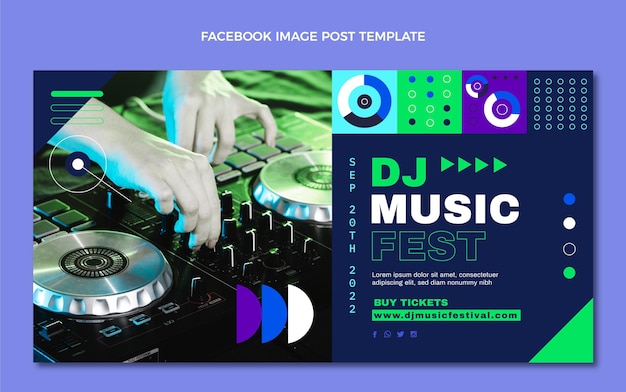 Vetor grátis postagem do facebook do festival de música mosaico plano