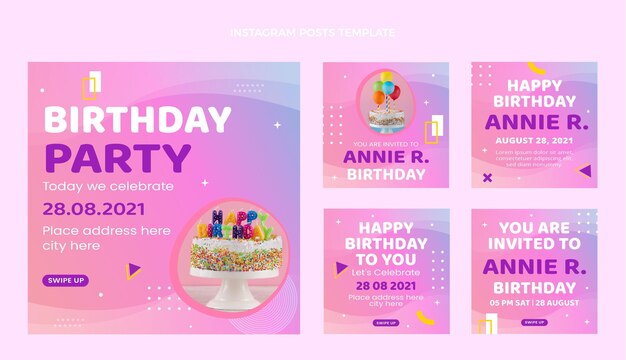 Postagem gradiente de aniversário colorido no Instagram