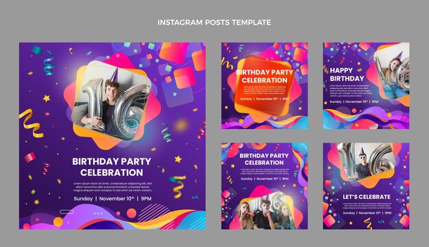 Postagem gradiente de aniversário colorido no Instagram