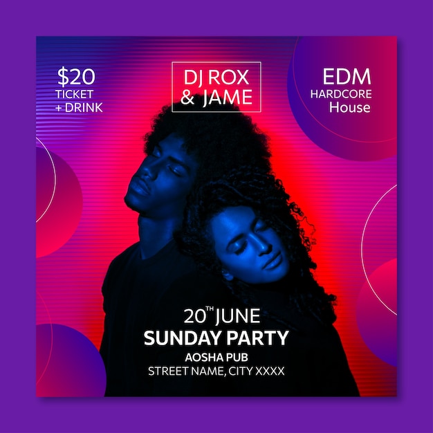 Postagem gradiente de dj para festa de domingo no instagram
