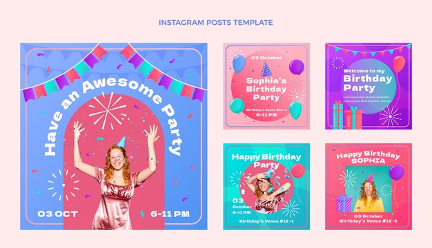 Postagem ig gradiente colorida de aniversário