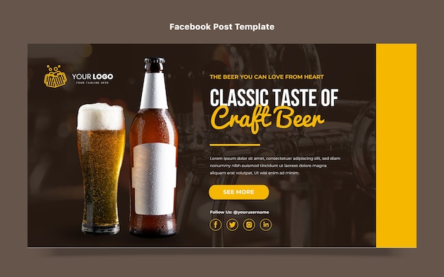 Postagem no Facebook de cerveja artesanal de design plano