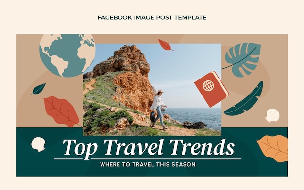 Postagem no facebook de tendências de viagens de design plano