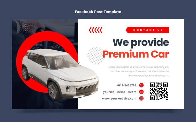 Postagem no Facebook do aluguel de carros de design plano