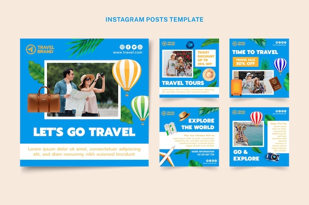 Vetor grátis postagem realista de viagem no instagram