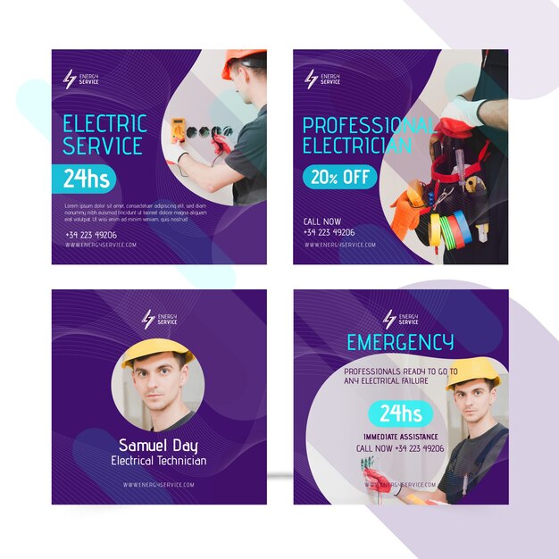 Postagens de eletricista nas redes sociais