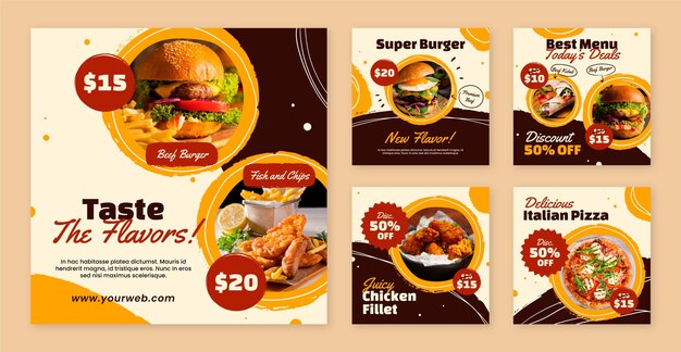 Postagens de fast food desenhadas à mão no Instagram