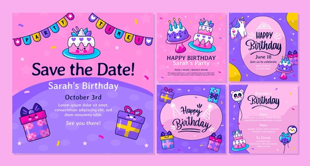 Postagens de instagram de aniversário desenhadas à mão