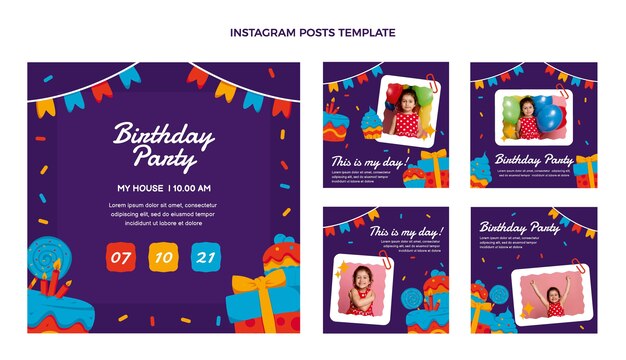 Postagens de instagram de aniversário mínimo de design plano