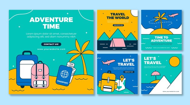 Postagens de instagram de aventura plana linear