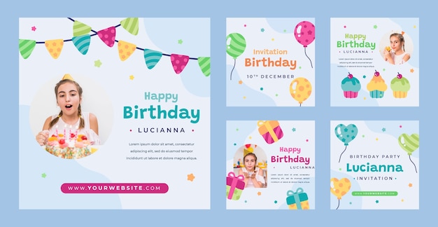 Postagens de instagram de celebração de aniversário desenhadas à mão