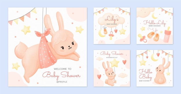Postagens de instagram de chá de bebê em aquarela