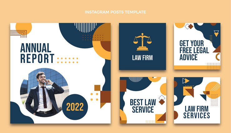 Vetor grátis postagens de instagram de escritório de advocacia de design plano