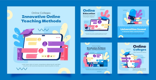 Postagens de instagram de faculdade on-line de design plano