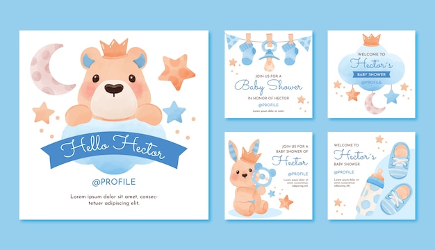 Postagens de instagram de festa de chá de bebê em aquarela