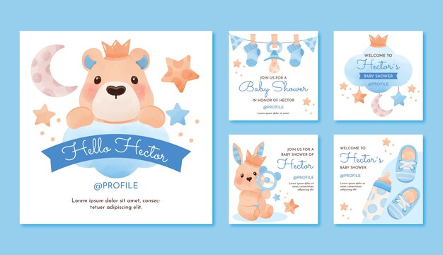 Postagens de instagram de festa de chá de bebê em aquarela