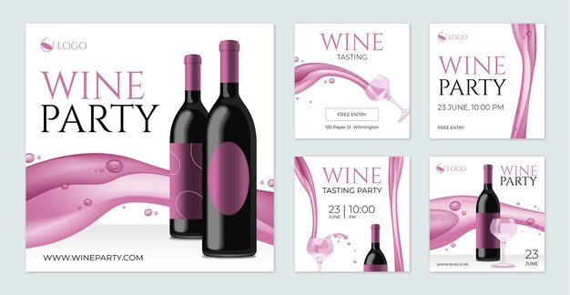 Postagens de instagram de festa de vinho realistas