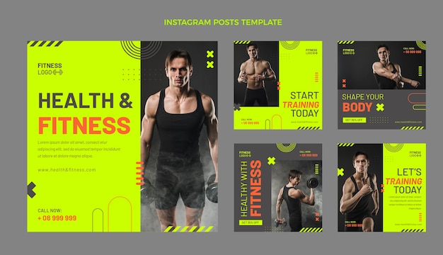 Vetor grátis postagens de instagram de fitness de design plano