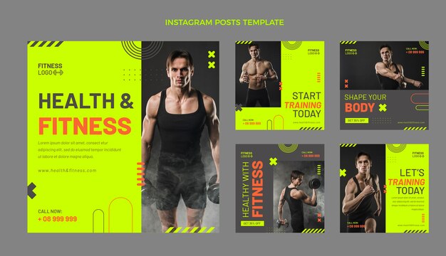 Postagens de instagram de fitness de design plano