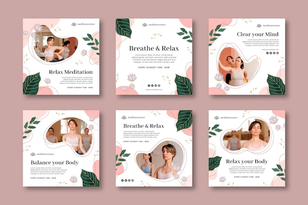 Postagens de instagram de meditação e atenção plena