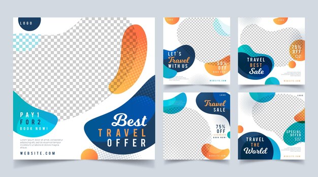 Postagens de instagram de viagens de design plano