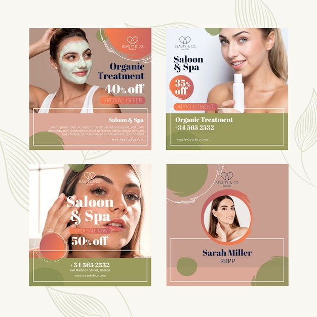 Postagens de mídia social de salão de beleza