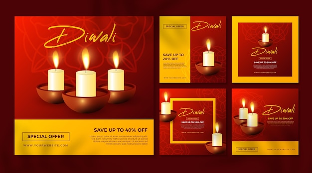 Postagens de promoções do instagram de férias em diwali