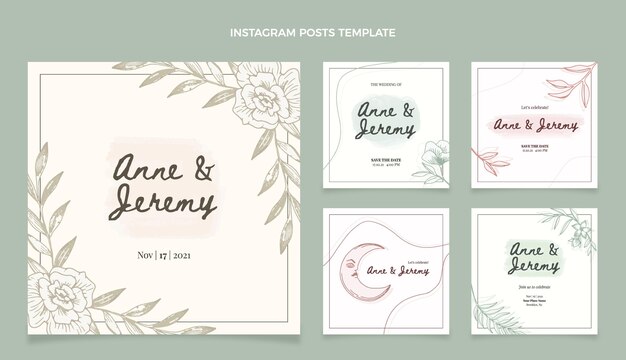 Postagens do Instagram de casamento desenhadas à mão