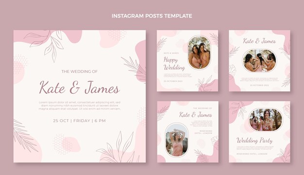 Postagens do Instagram de casamento desenhadas à mão