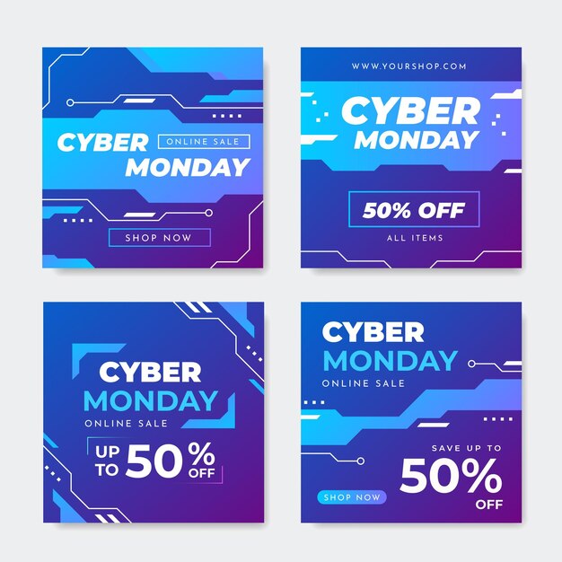 Vetor grátis postagens do instagram de cyber monday