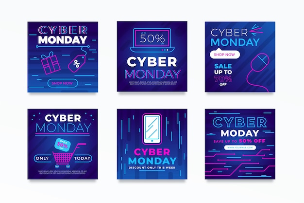 Vetor grátis postagens do instagram de cyber monday