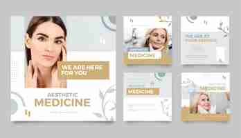 Vetor grátis postagens do instagram de medicina estética de design plano