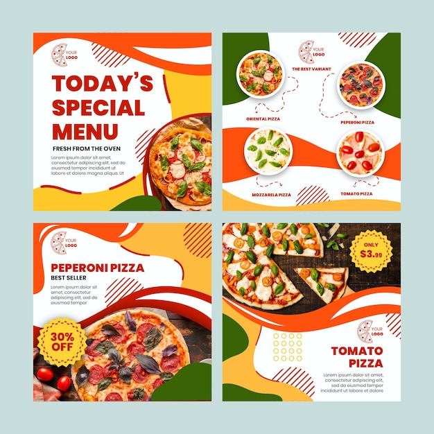 Vetor grátis postagens do instagram de pizzarias