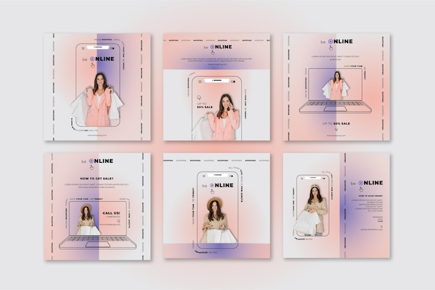 Vetor grátis postagens do instagram de vendas online
