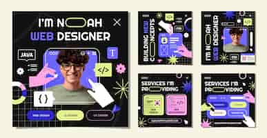 Vetor grátis postagens do instagram de web designer de design plano