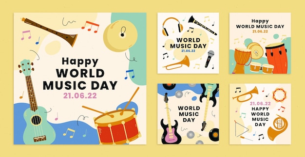 Postagens do instagram do dia mundial da música desenhadas à mão