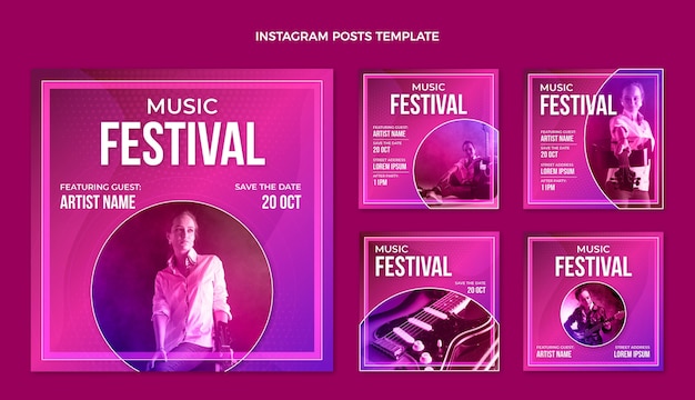 Vetor grátis postagens do instagram do festival de música gradiente colorido