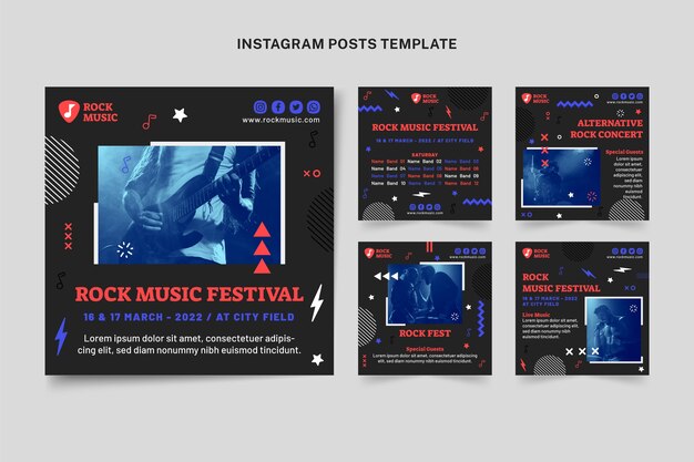 Postagens do instagram do festival de música minimalista de design plano