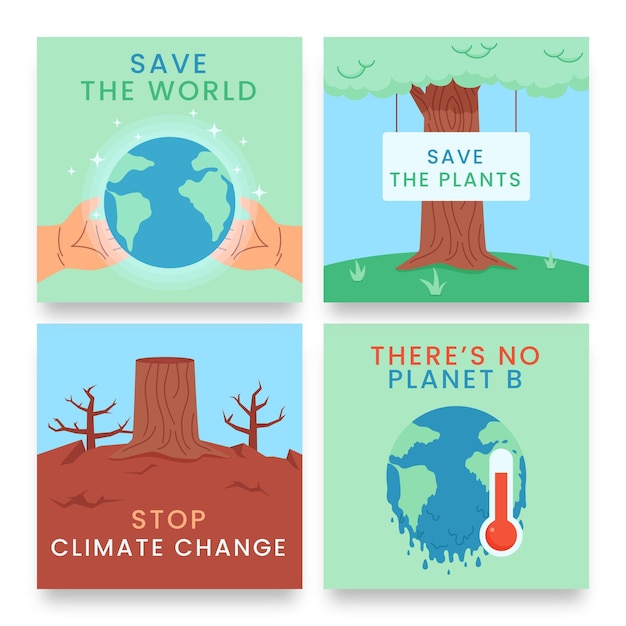 Vetor grátis postagens do instagram sobre mudanças climáticas desenhadas à mão