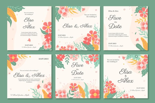 Postagens no Instagram de casamento floral