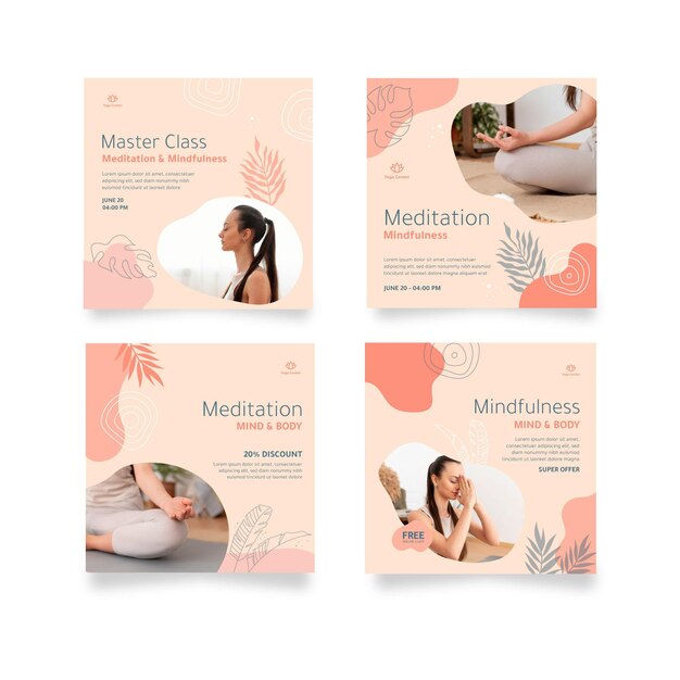 Postagens no Instagram de meditação e atenção plena