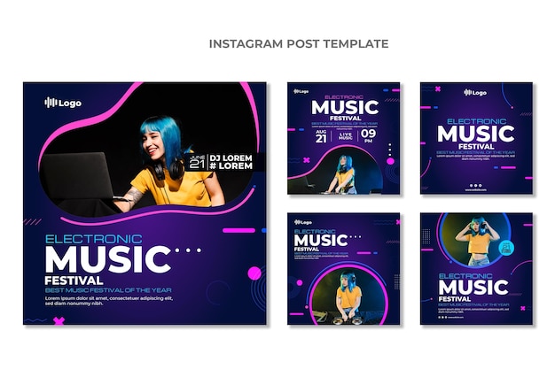 Vetor grátis postagens no instagram do festival de música gradiente em meio-tom