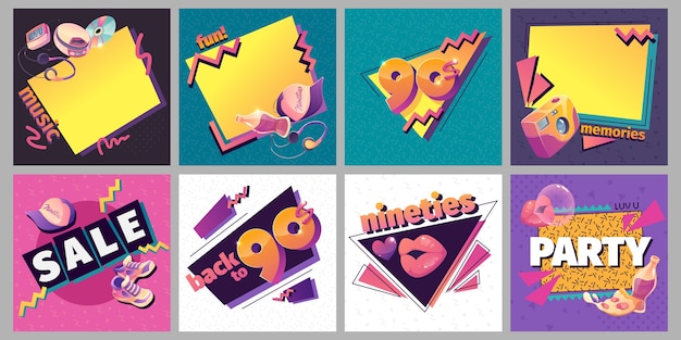 Vetor grátis postagens nostálgicas do instagram dos anos 90 em design plano