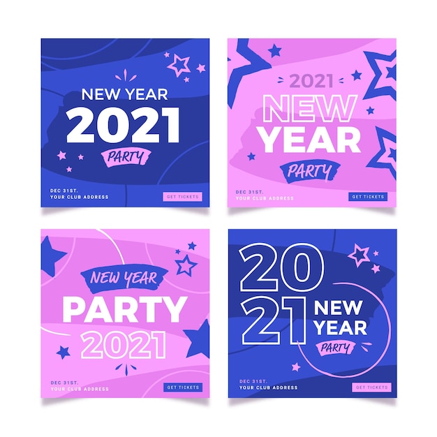 Postagens rosa e azul do Instagram para o ano novo de 2021