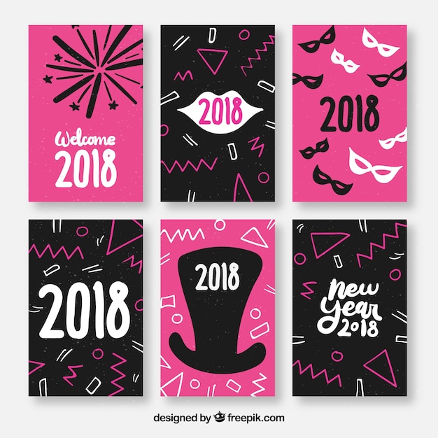 Postais de ano novo em rosa e preto