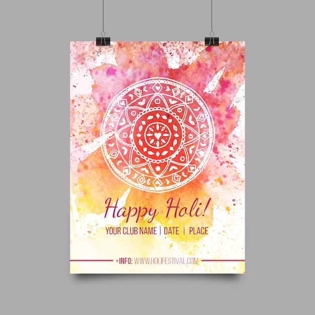 Vetor grátis poster aquarela holi com mandala