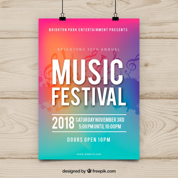 Poster colorido brilhante da festa da música