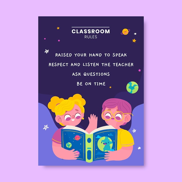 Vetor grátis pôster colorido e moderno sobre regras de sala de aula