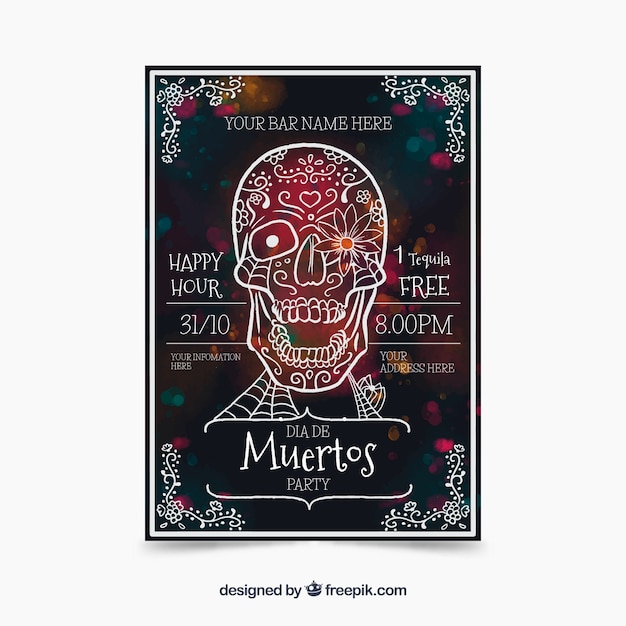 Vetor grátis poster da aguarela com crânio mexicano